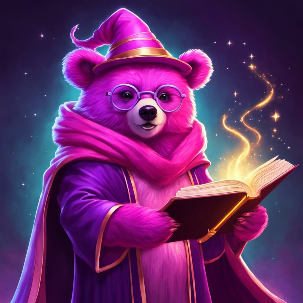 Pink Bear Wizard Casting a Spell