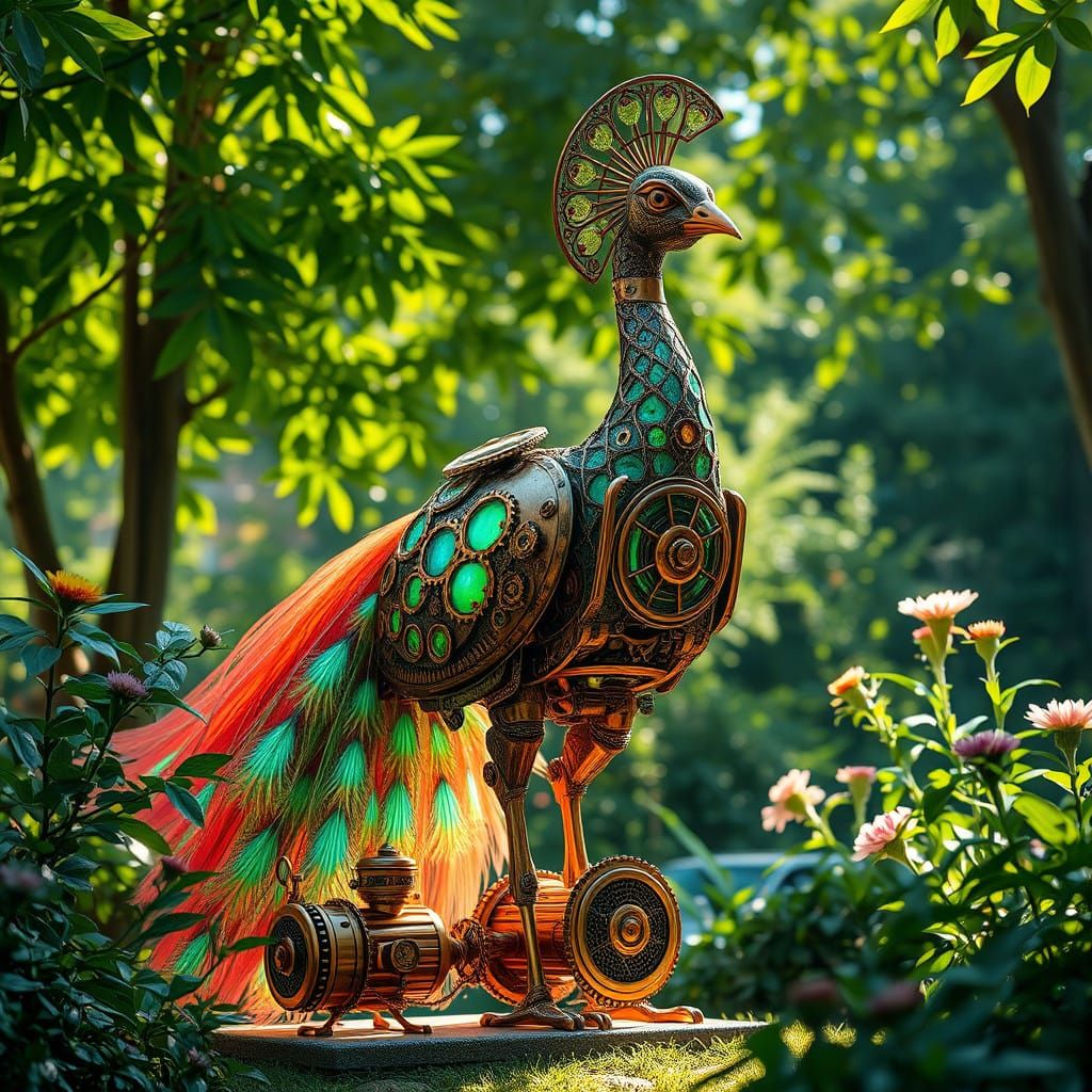 Surreal Steampunk Peacock Reveals Intricate Mechanical Beaut...