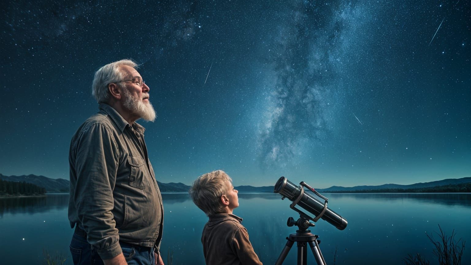 Stargazing Night: An Old Man and Child