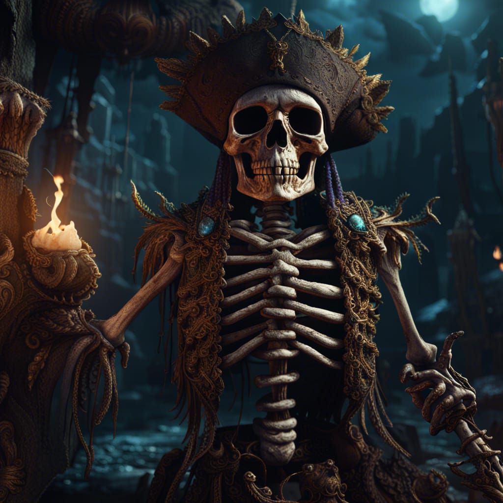 Skeleton Pirate Rising: Detailed Matte Painting