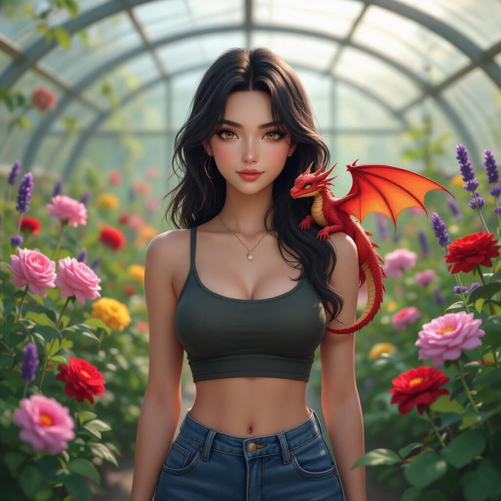 Modern Witch and Dragon in Anime Style