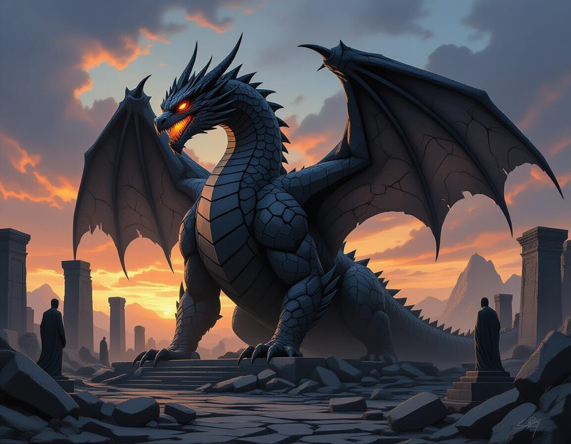 Stone Dragon in Eternal Twilight: Dark Fantasy Art