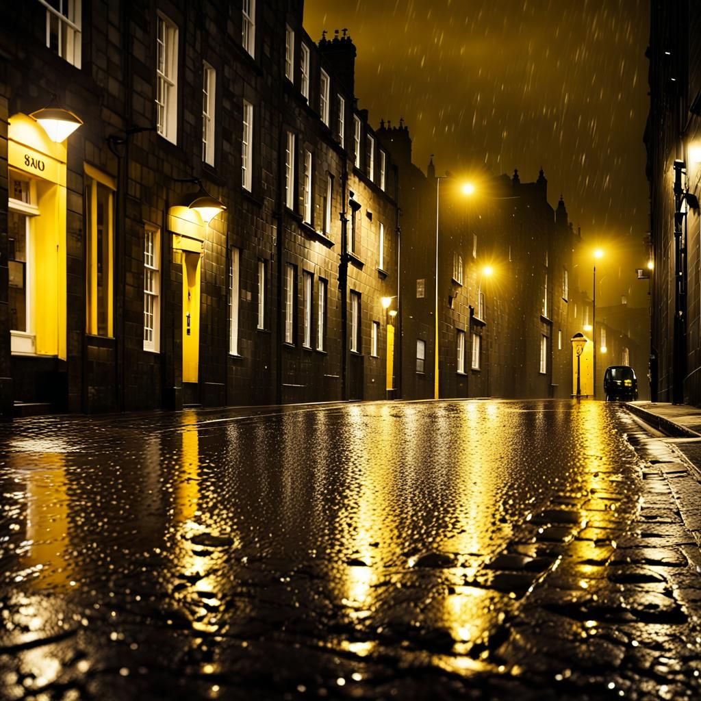Melancholic scene of Heavy Rain pouring down on a street in ...