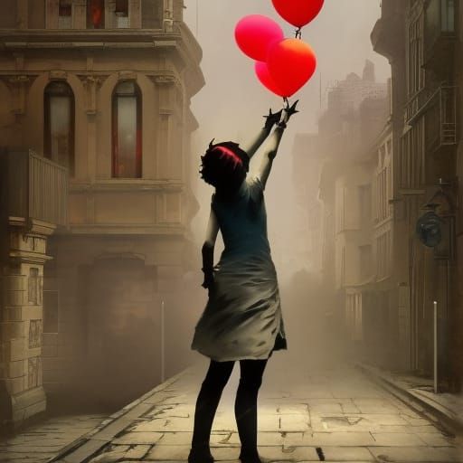 Banksy Style Girl with Balloon: Digital Art
