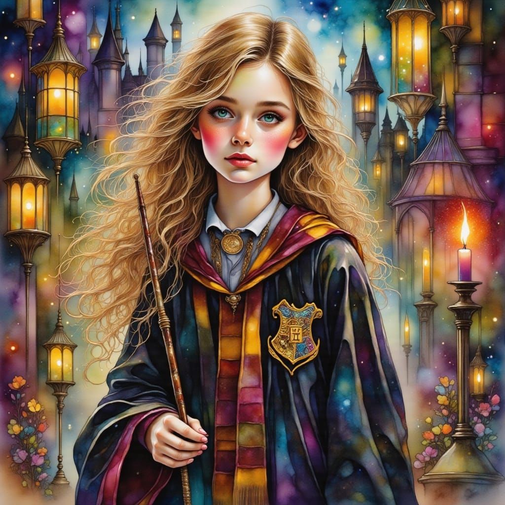 Whimsical Hogwarts Birthday Scene with Blonde Girl