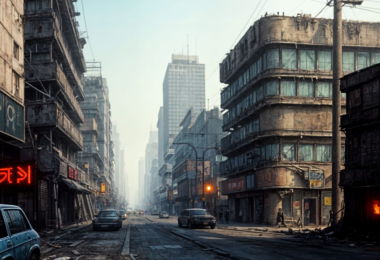 Dystopian Future Cityscape in Dark Grayscale