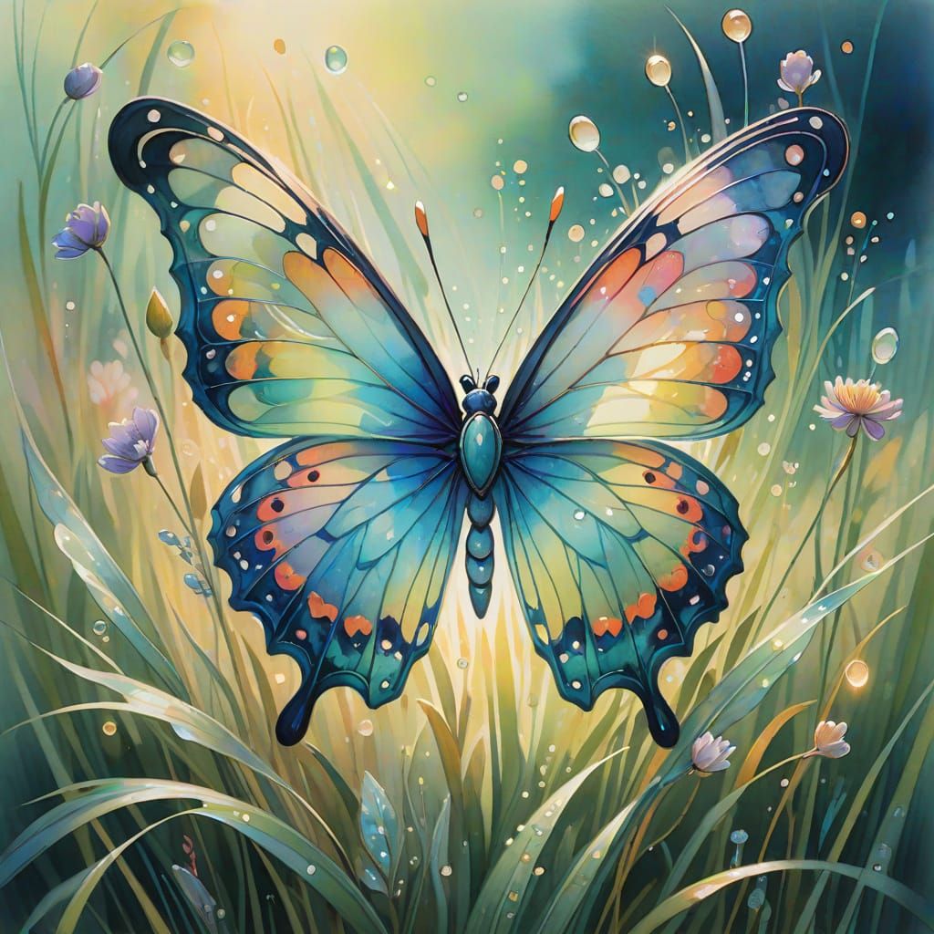 Whimsical Iridescent Butterfly in Watercolor Style
