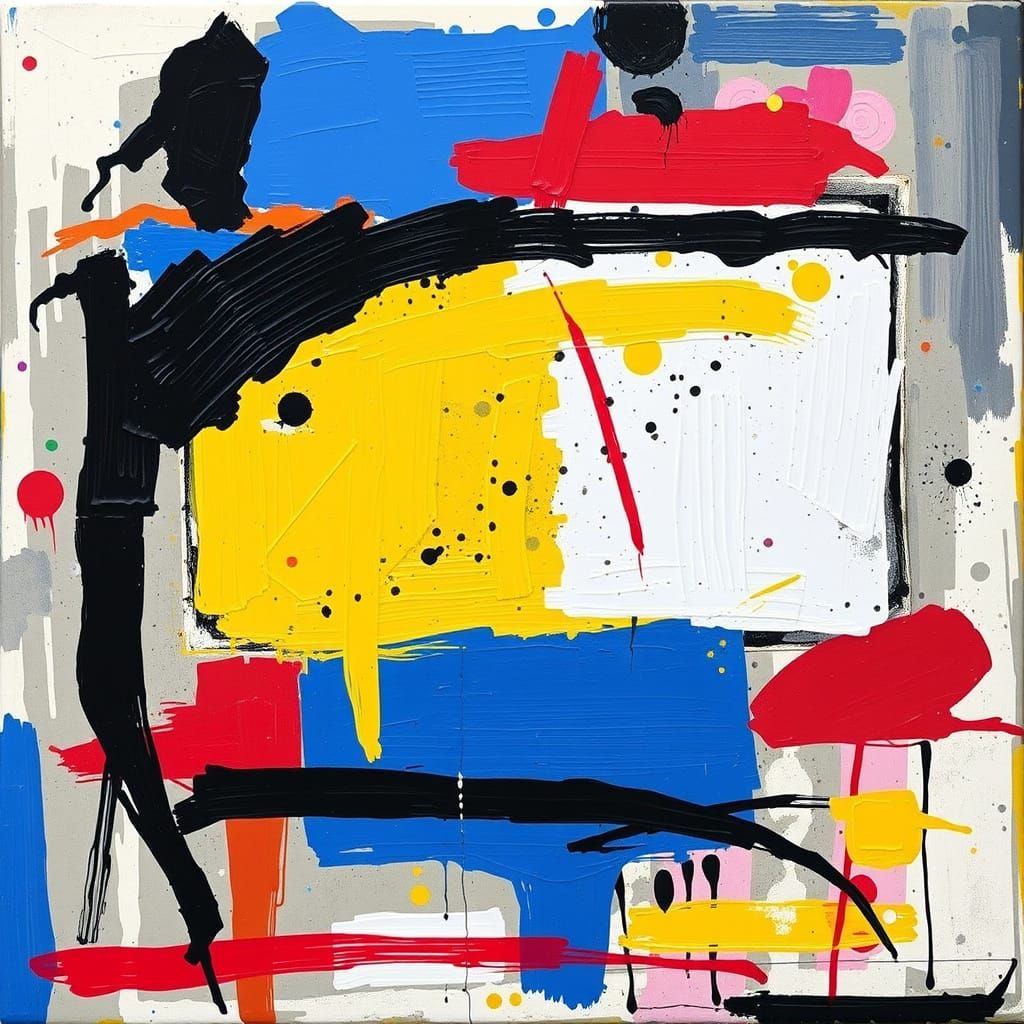 Naive Modern Art Piece in Vibrant Colors