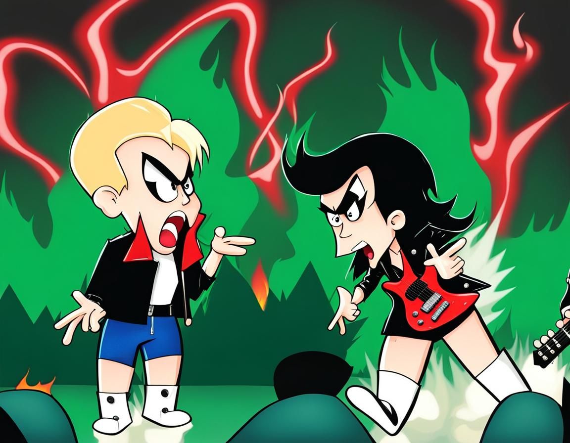 Cartoon Metal Rock Stars on Stage in Pop Art Style