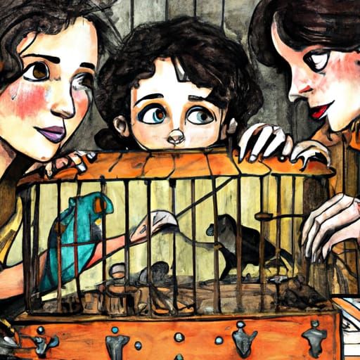 Giantess Girl Scout with Vampire Pets: Ink Illustration