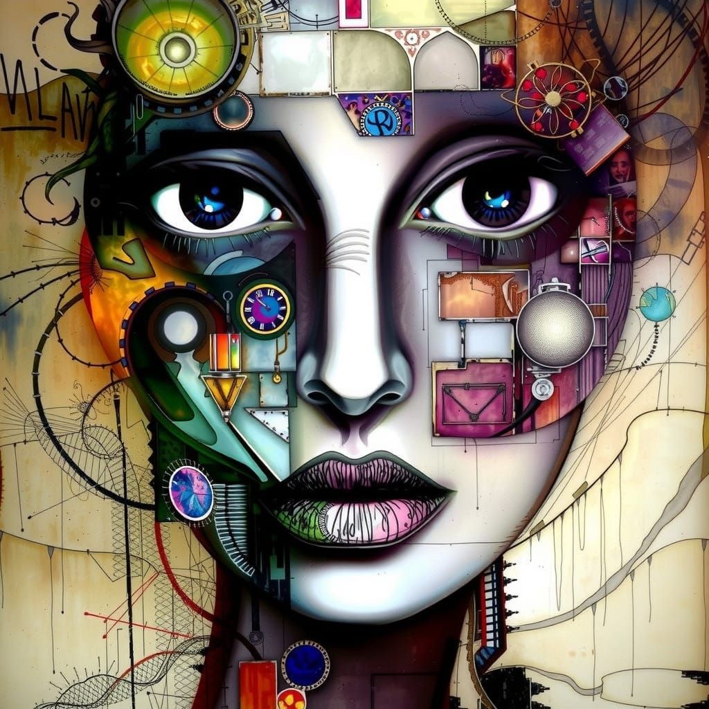 Surrealistic Portrait in Vibrant Watercolor: A Blend of Arti...