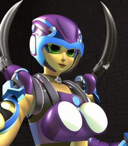 Futuristic Mega Man Goddess in Dark Japanese Style