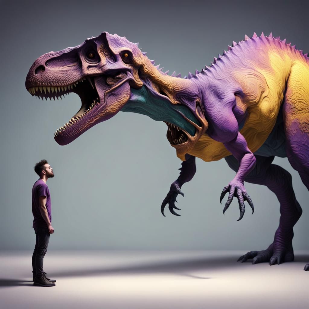 Dinosaur and Human Encounter as Dark Fantasy Art