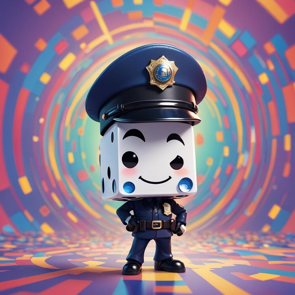 Chibi Dice Policeman in Pixar-Inspired 3D Art