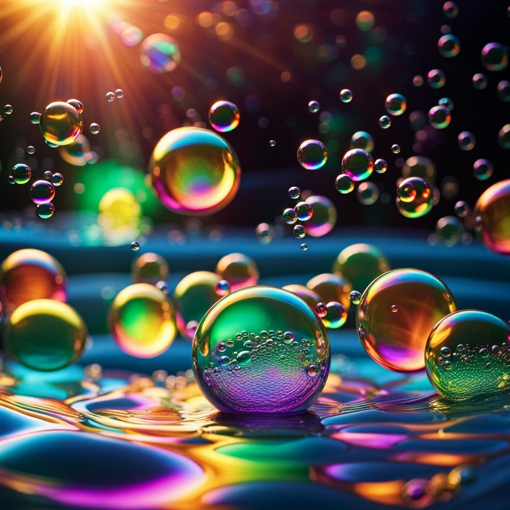 Iridescent Soap Bubbles in Sunlight: Psychedelic Art