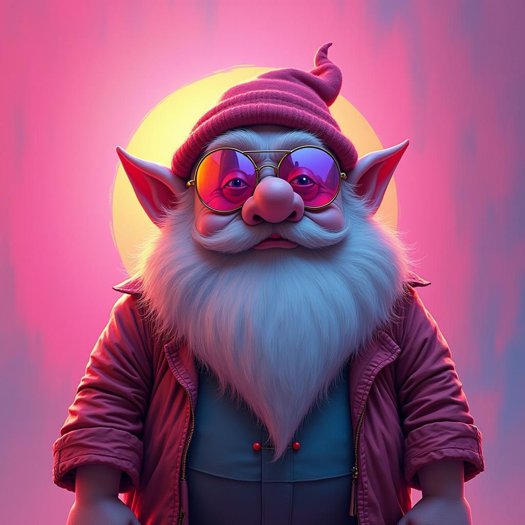 Dwarf with Sunglasses in Retro-Futuristic Neon