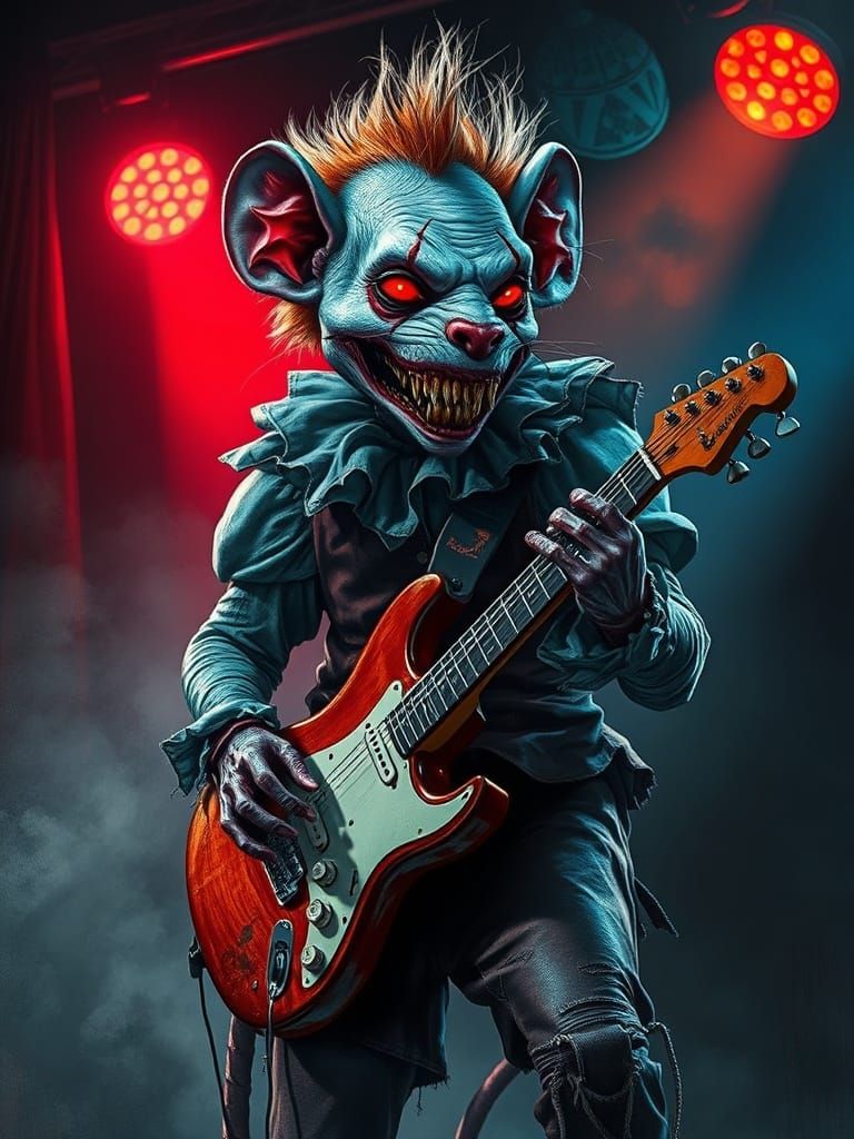 Zombie Pennywise Rat Plays Guitar in Smoky Backstage
