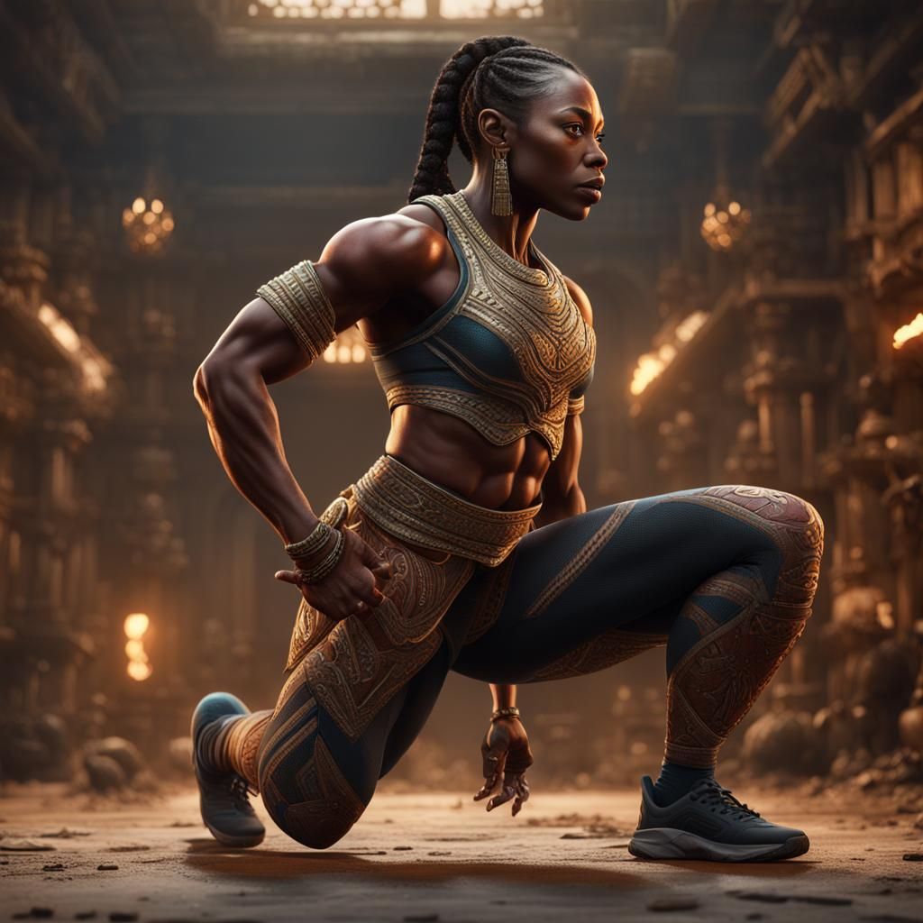 Muscular Transgender Woman Squatting: Detailed Matte Paintin...