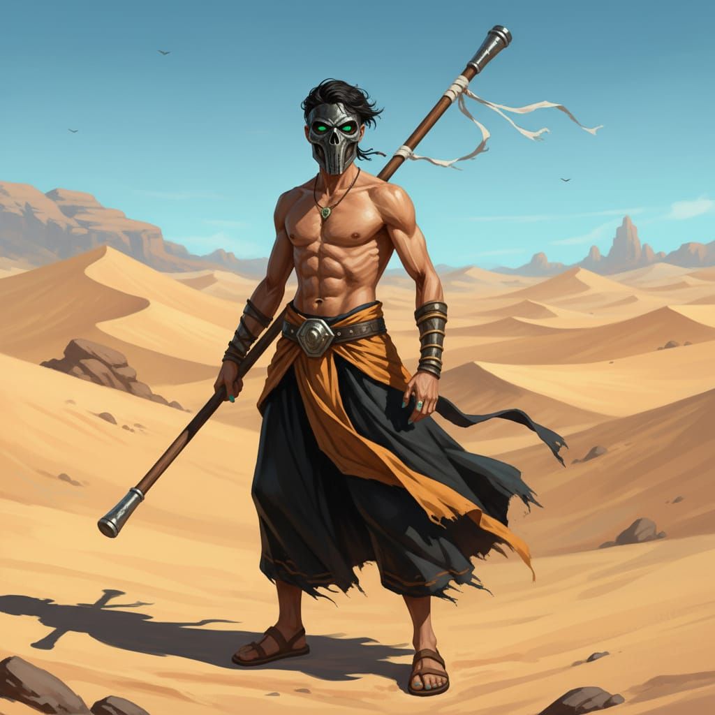 Arab Martial Arts Fighter in Desert Landscape