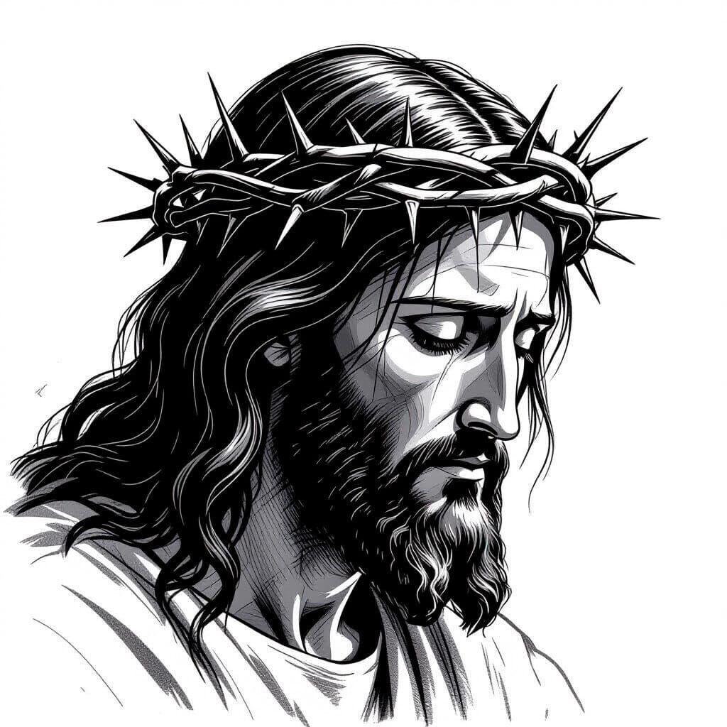 Black and White Sketch of Jesus Christ in Profile