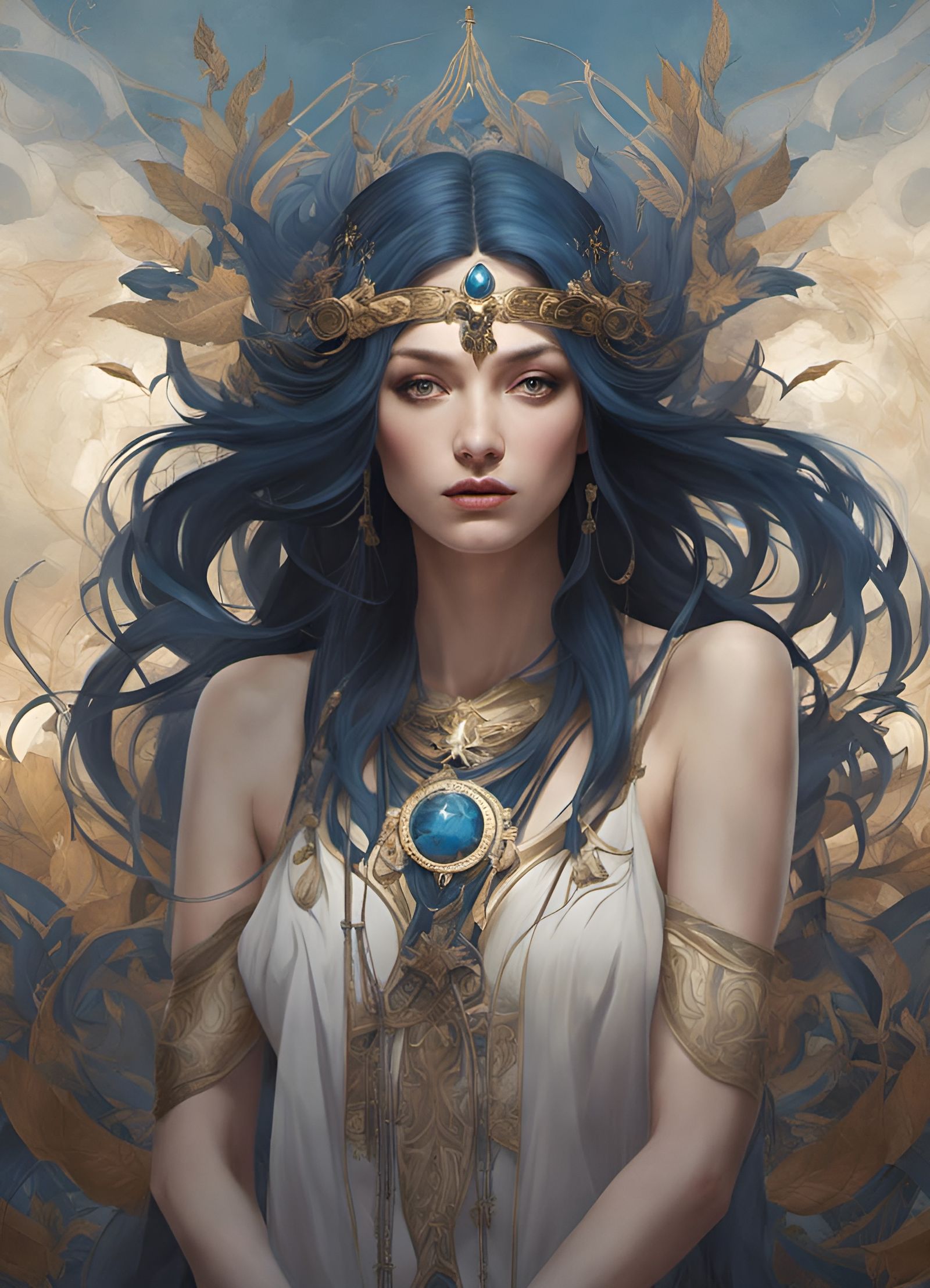 Indigo Star Goddess Portrait, Digital Art