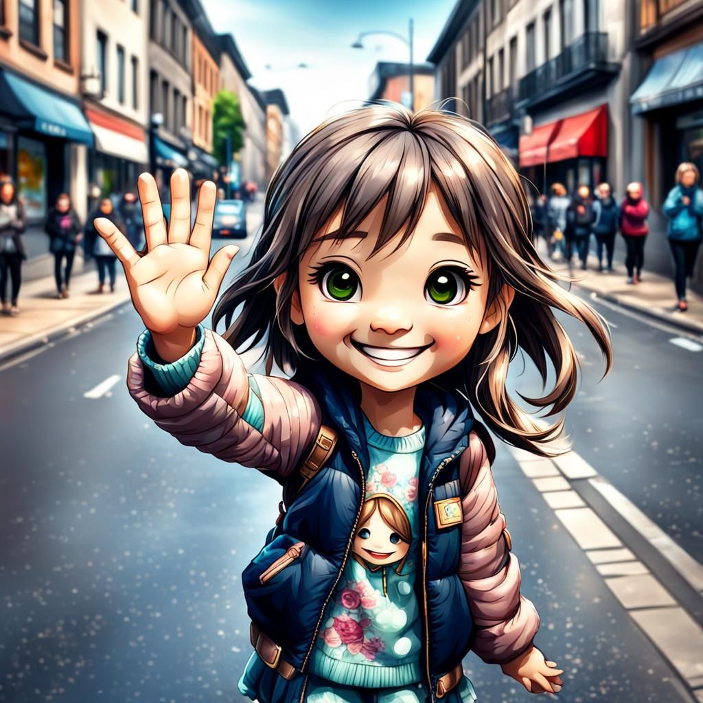 Happy Chibi Girl Waving During Kindness Week
