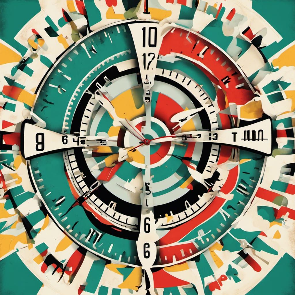 Big clock, 1950s, dingbat, abstract, colorful, digital