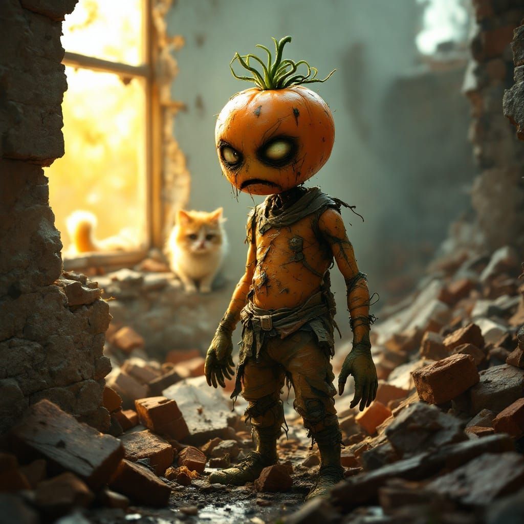 Distressed Tomato-Carrot Hybrid Finds Ruined Home and Mourns