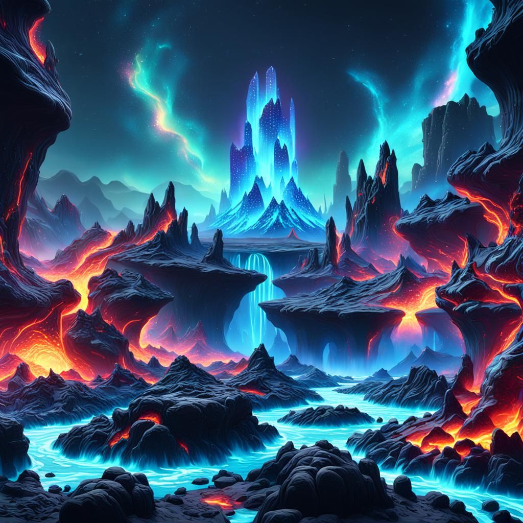 Neon Blue Lava Galaxy: Fantasy Concept Art