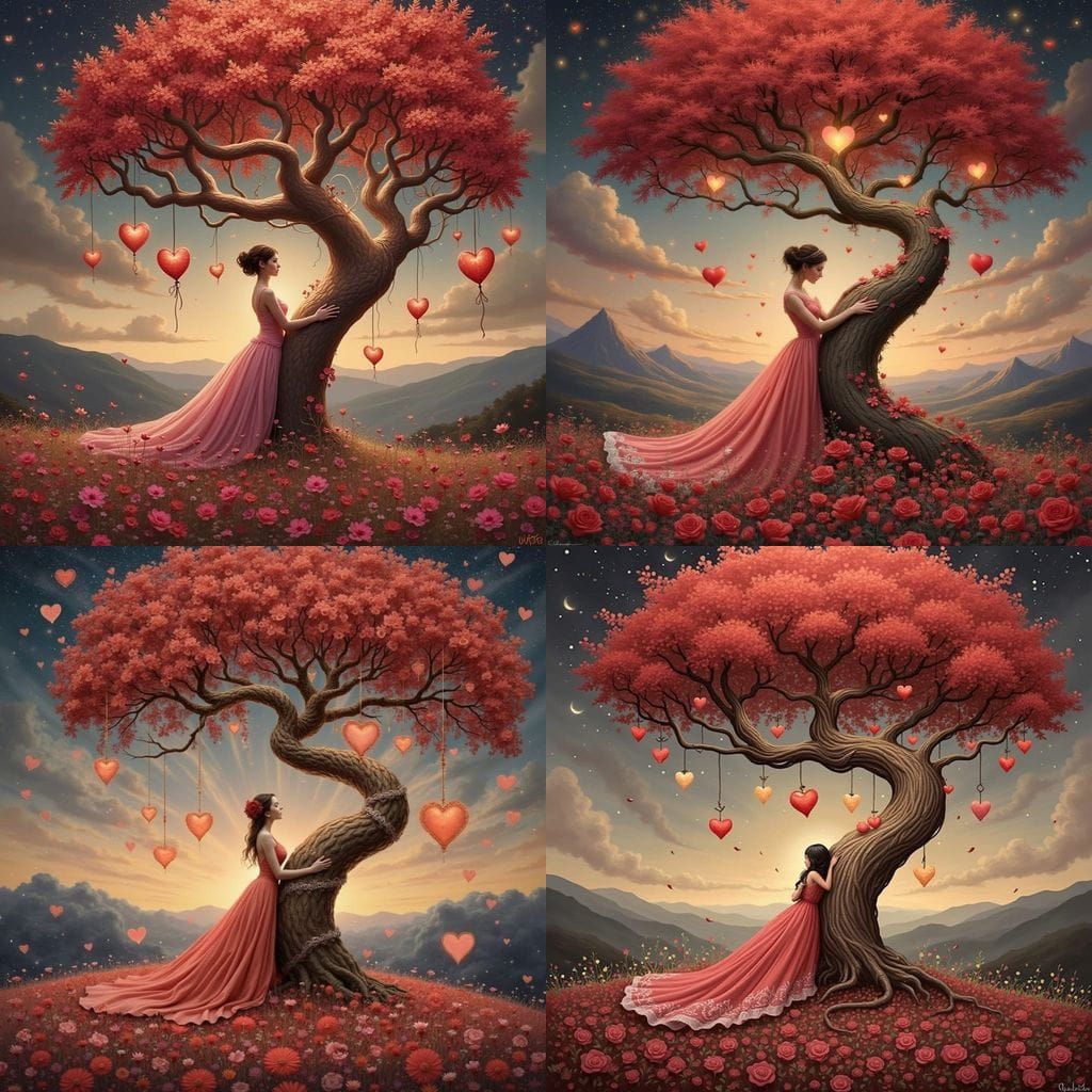 Ethereal Love Tree in Whimsical Valentine's Day Scene