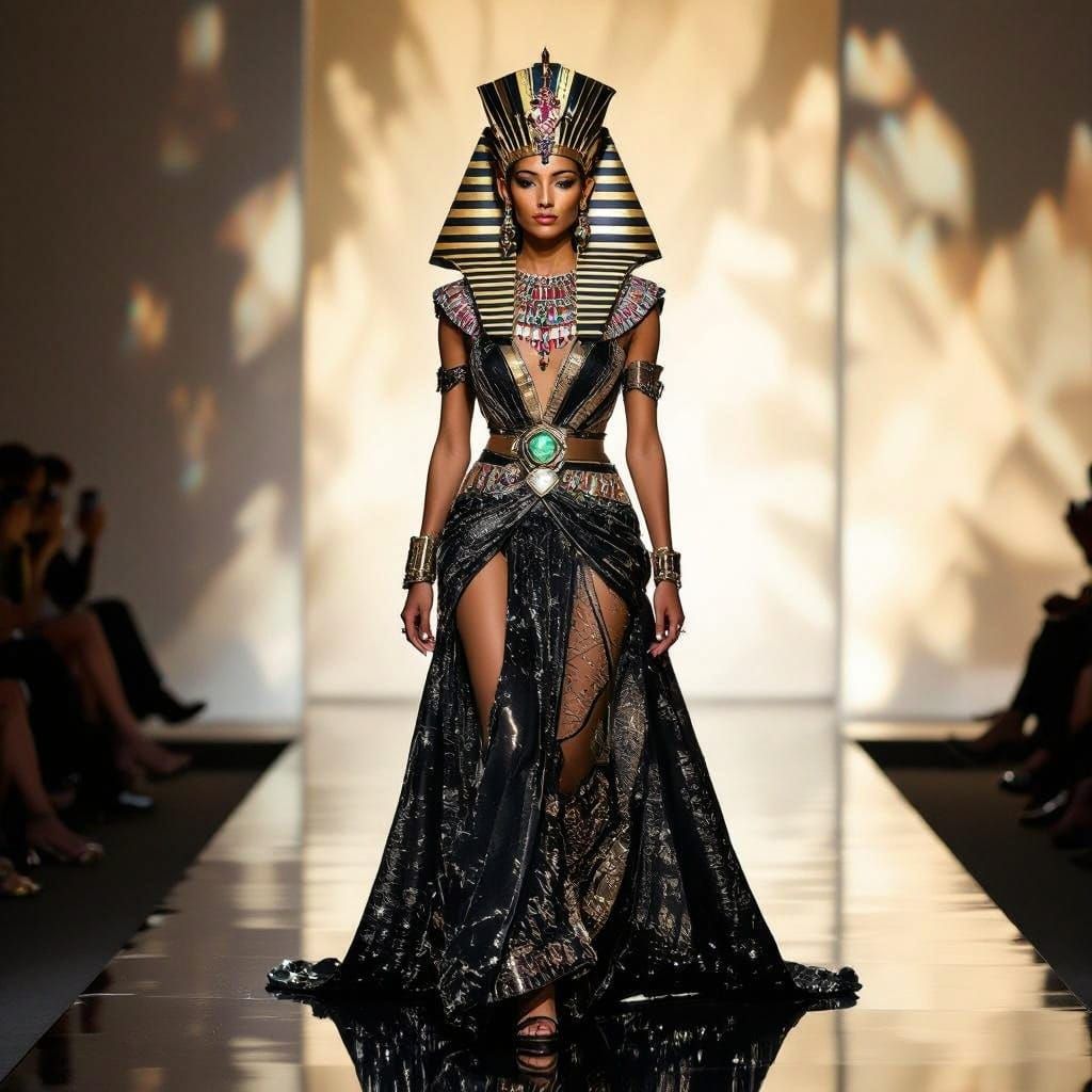 Elegant High-Fashion Sphinx Struts Down Runway in Opulent Ar...