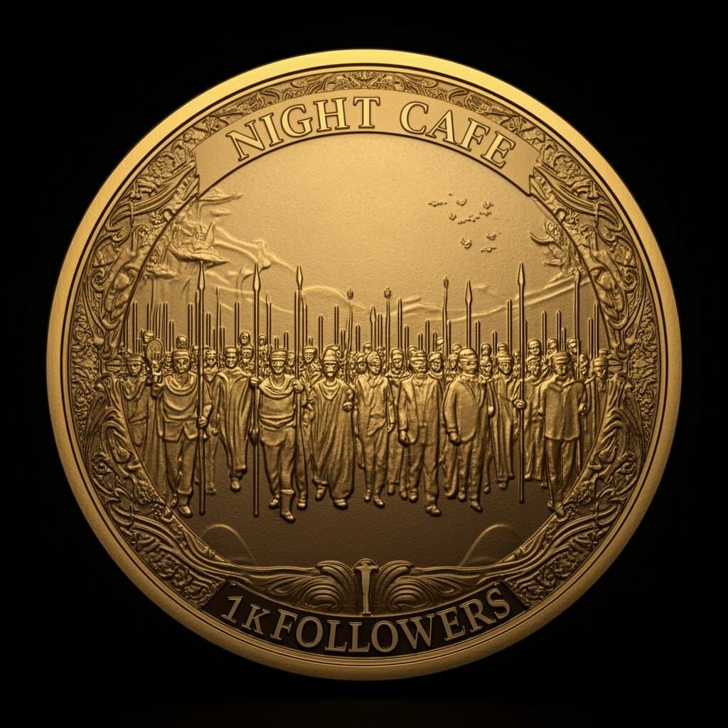 Ornate Gold Coin Design with Marching Figures