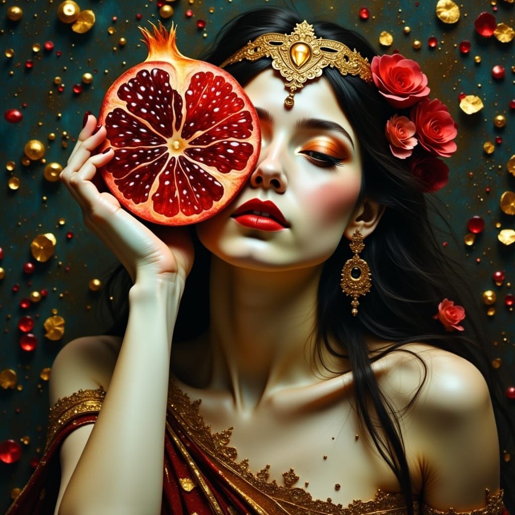 Persephone's Enchanted Pomegranate Portrait