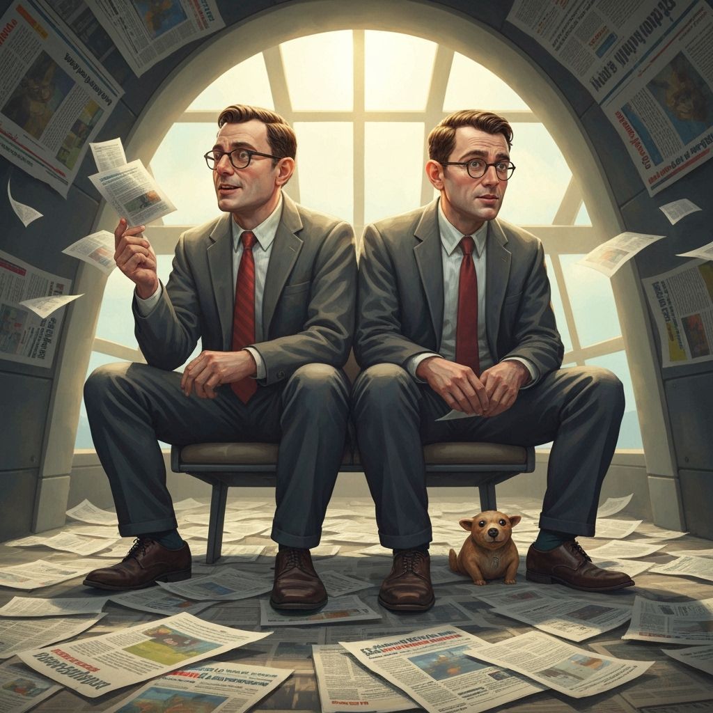 Joyful Men Laughing with Hamster on Newspaper Plane