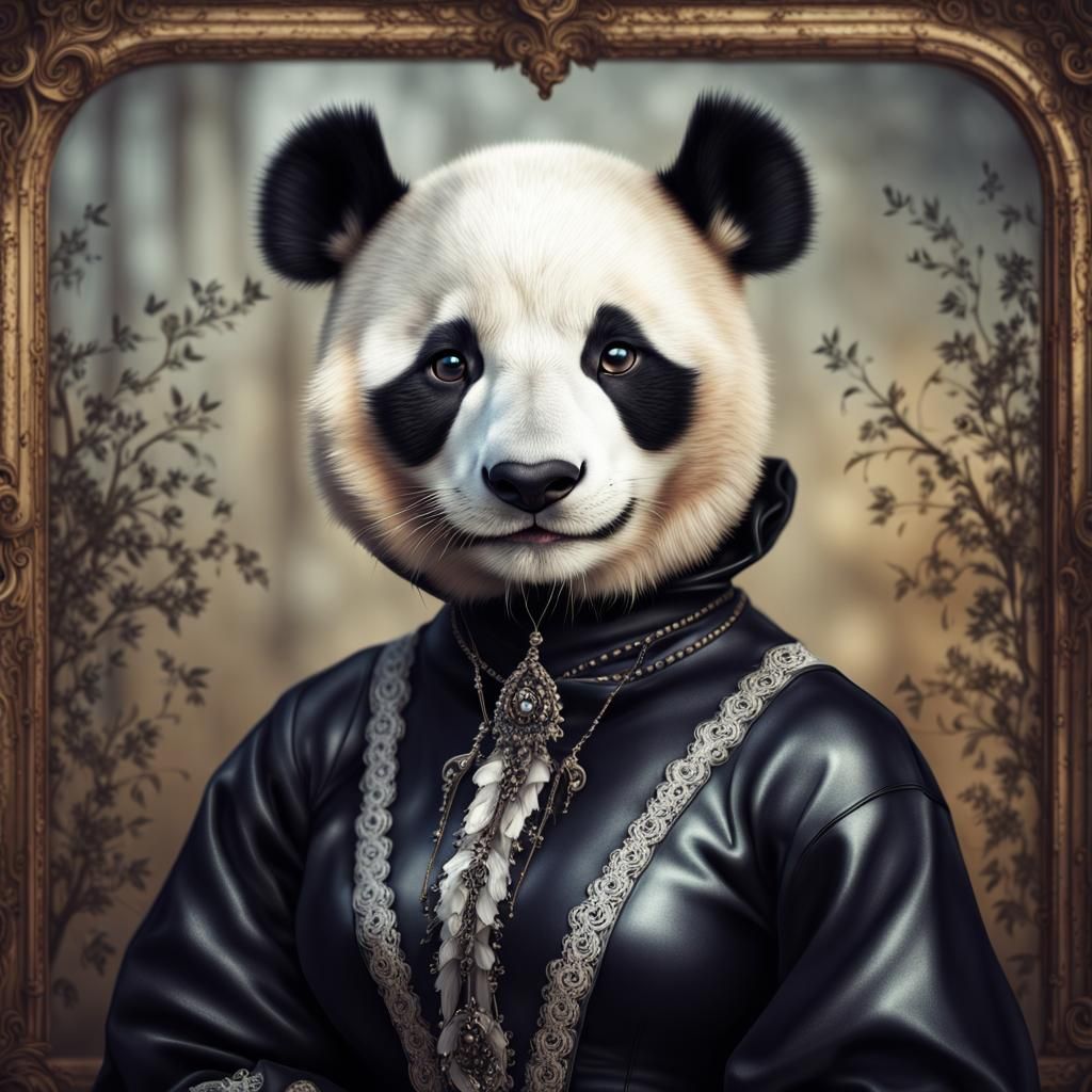 Cute Panda Girl in Gothic Baroque Style