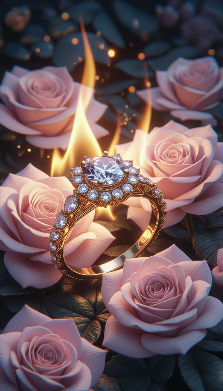 Bejeweled Ring in Roses, Cinematic 3D Art
