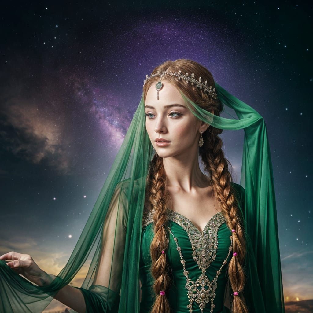 Young Princess with Braids, Veil and Gown