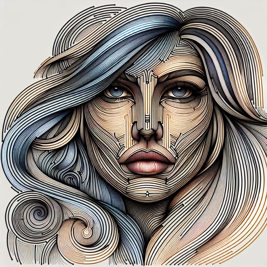 Elegant Female Portrait Constructed from Intricate Lines