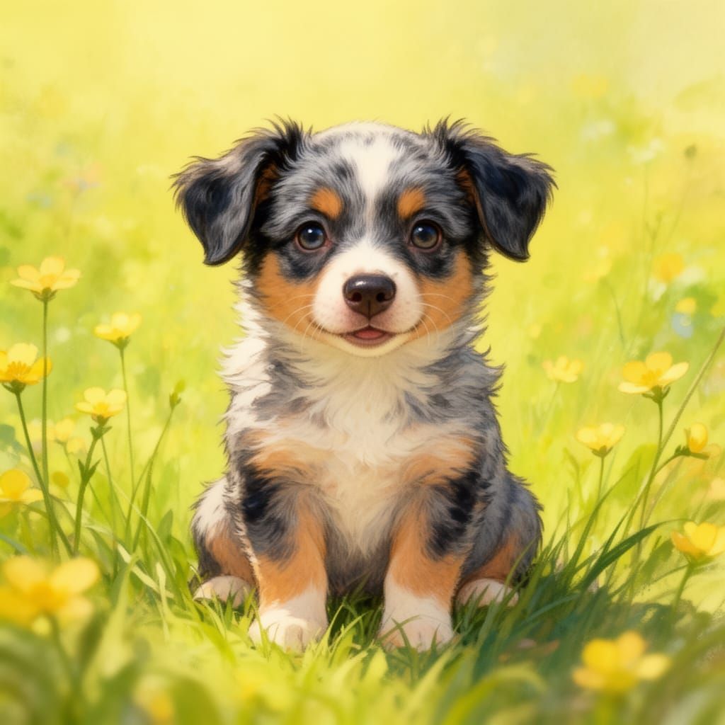 Adorable Baby Blue Heeler Puppy in Sunlit Field