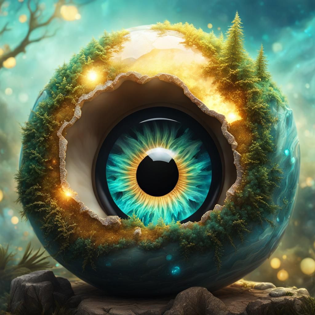 Monster Eye Geode in Detailed Fantasy Digital Art