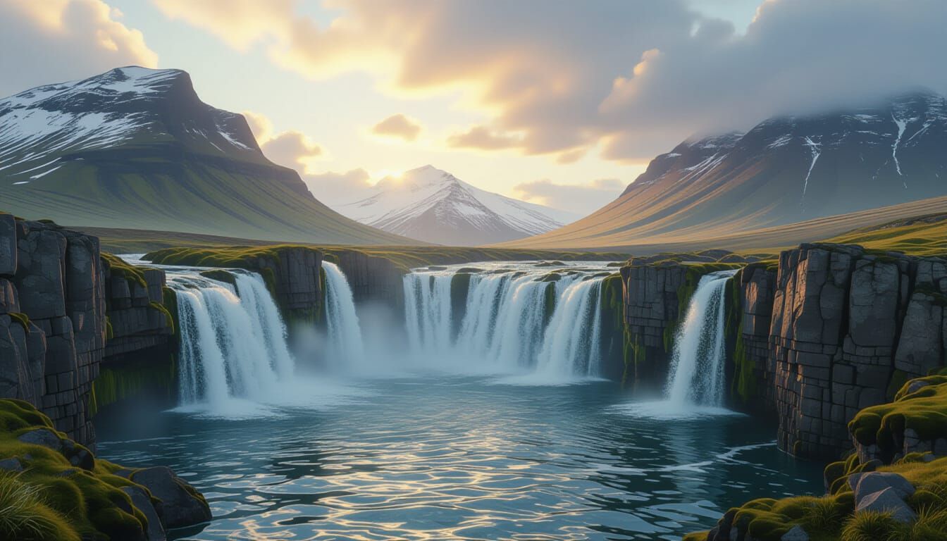 Serene Water Over Ancient Stone: Epic Cinematic Landscape