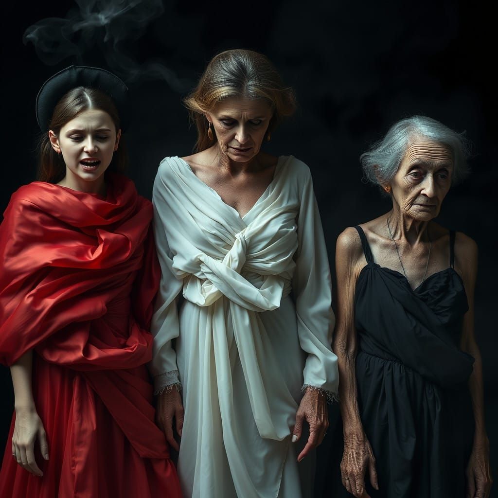 The Three Ages: Pale Ghostly Women in Silk Dresses