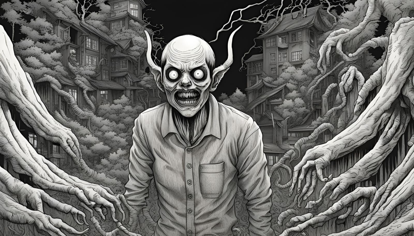 Junji Ito Inspired Demon in Haunted Location