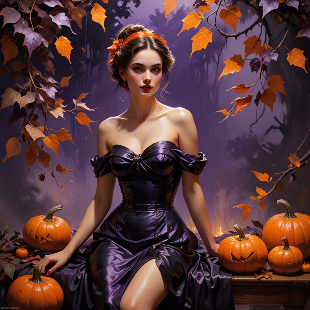 Halloween Pinup Woman in Painterly Style