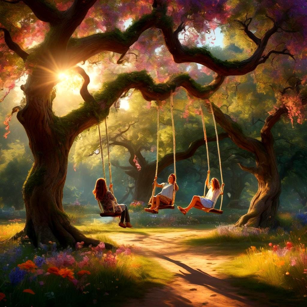 Women Enjoying Laughter and Nature in a Sunny Park