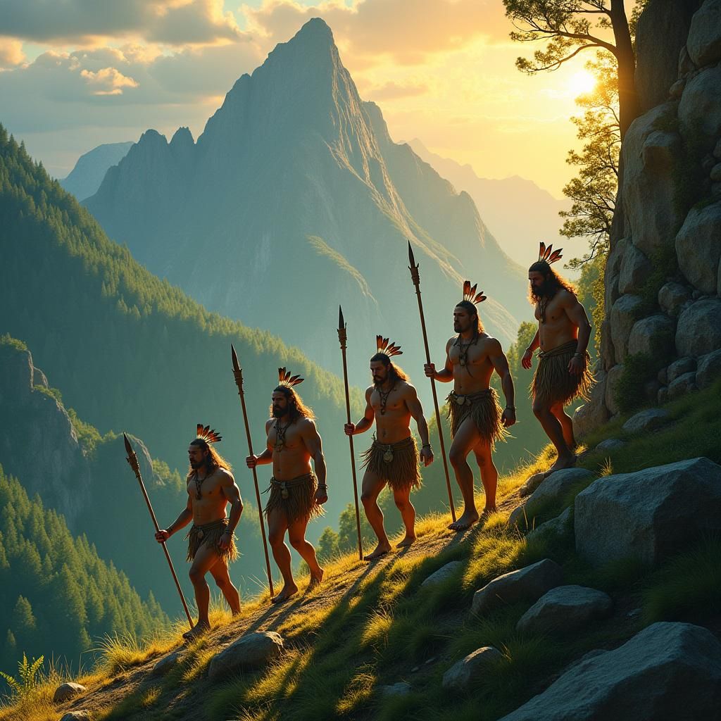 Warriors Ascend Emerald Mountain at Sunset