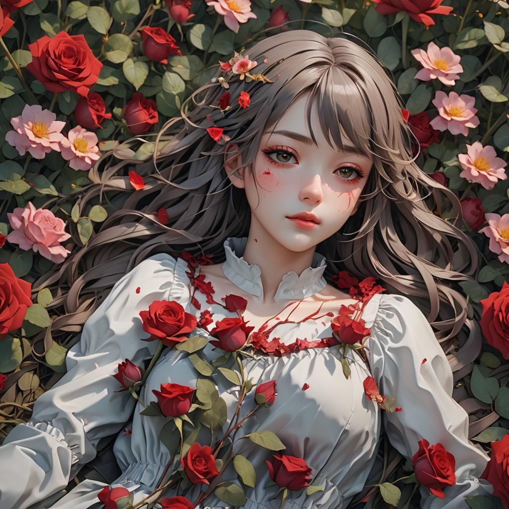 Girl in Flower Field, 3D Anime Art
