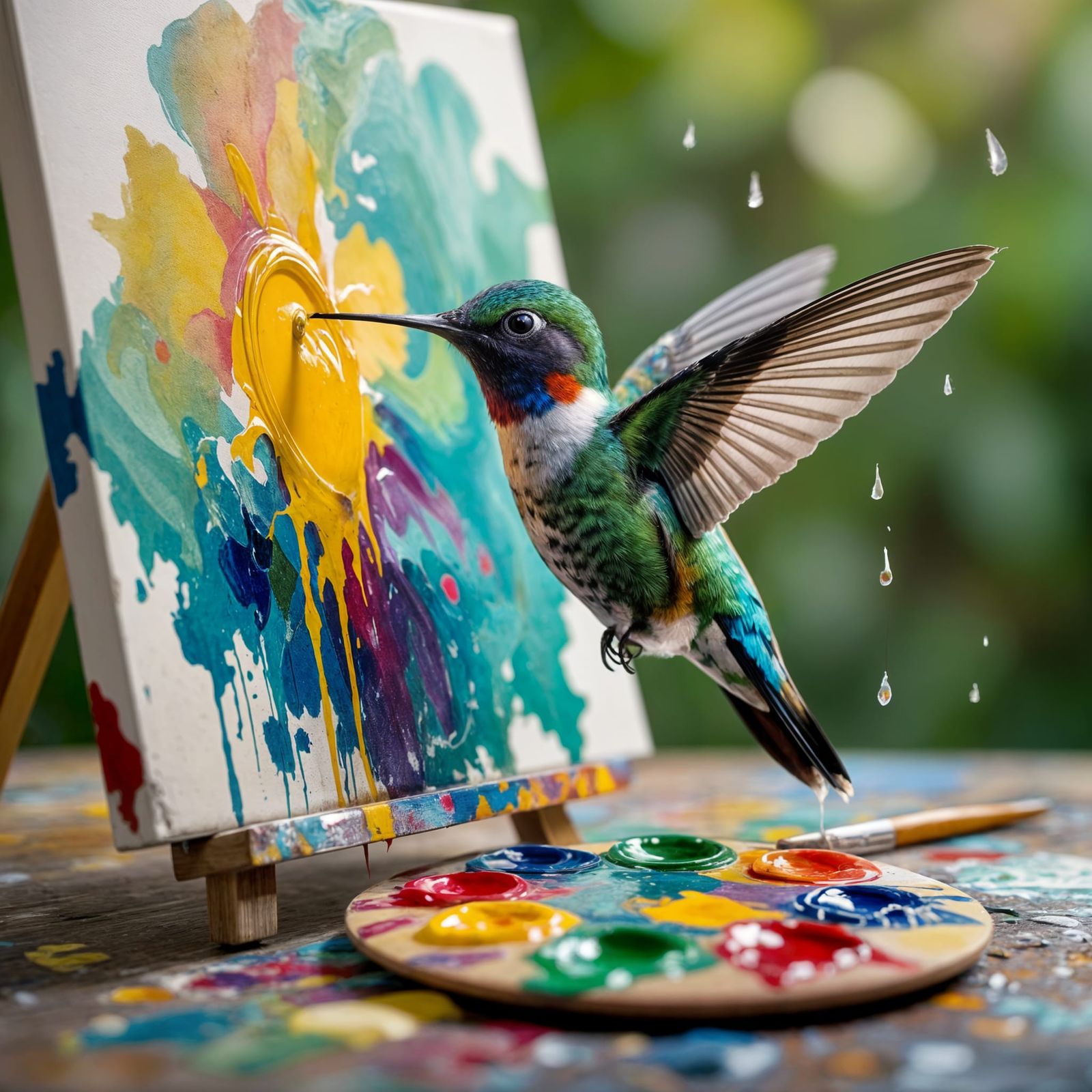 Hummingbird Emerges From Wet Painting, Art Comes Alive