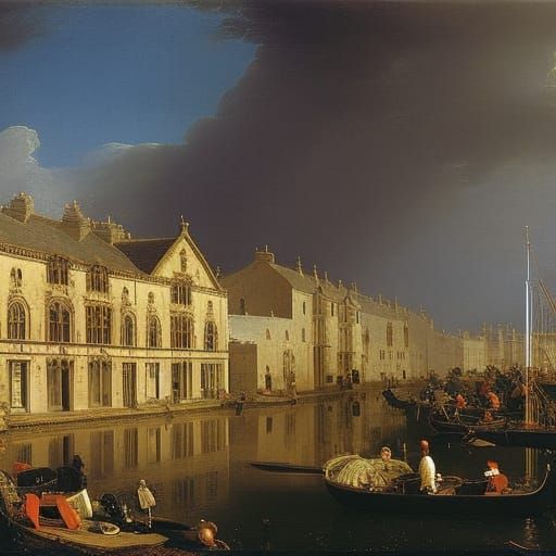 Llanfairpwllgwyngyll in the Style of Canaletto