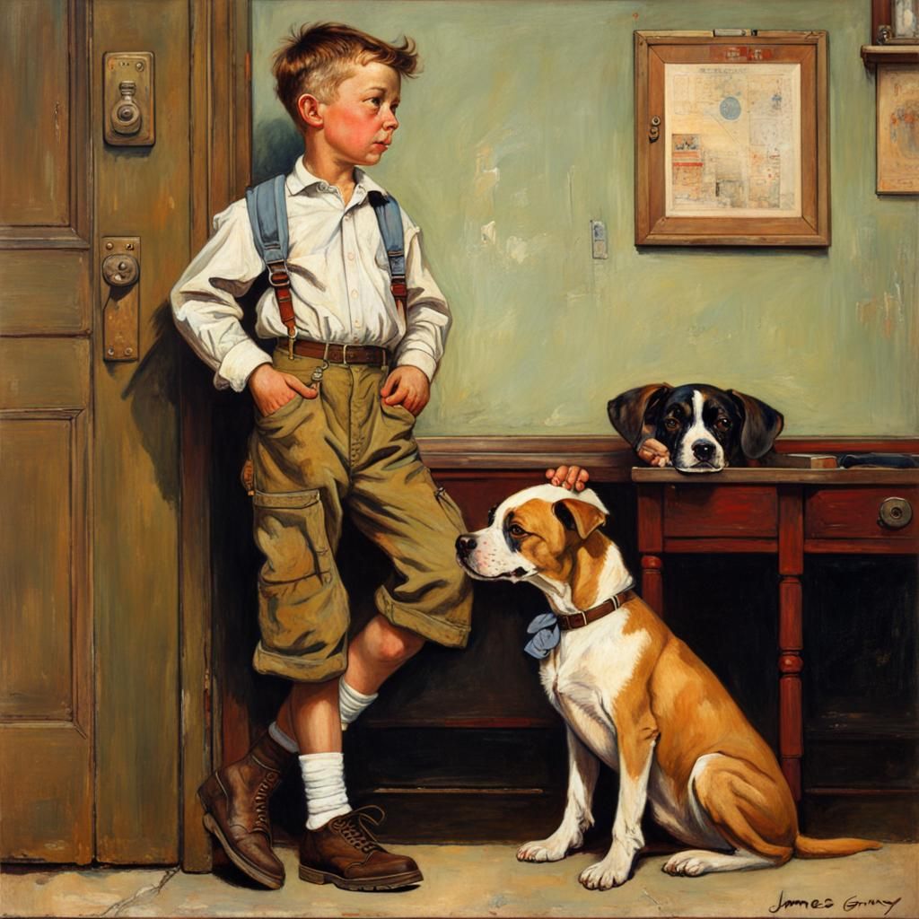 Dog and Child in Rockwell Style